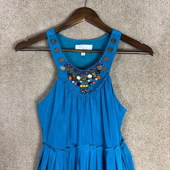 Anthropologie Moulinette Soeurs Dress 0 XS Blue Beaded Silk Floral‎ Maxi Artsy - Picture 3 of 11